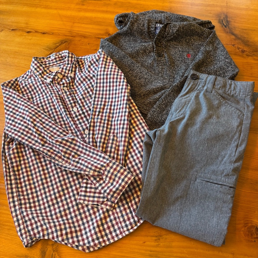 Boys size 8 outfit Nordstrom Soft dress pants, crewcuts shirt and IZOD sweater